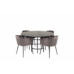 Copenhagen - Dining Table round - Black / Black, Limhamn - Chair - Grey Velvet_4