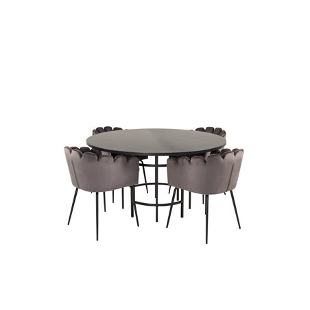 Copenhagen - Dining Table round - Black / Black, Limhamn - Chair - Grey Velvet_4