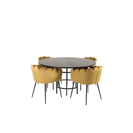 Copenhagen - Dining Table round - Black / Black, Limhamn - Chair - Gold Velvet_4
