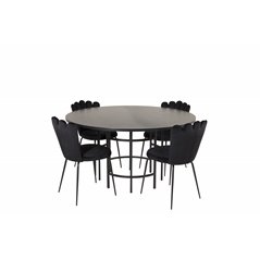 Copenhagen - Dining Table round - Black / Black, Limhamn Light - Chair - Black Velvet_4