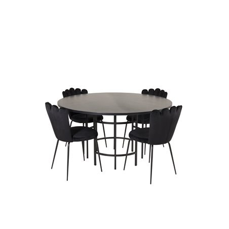 Copenhagen - Dining Table round - Black / Black, Limhamn Light - Chair - Black Velvet_4