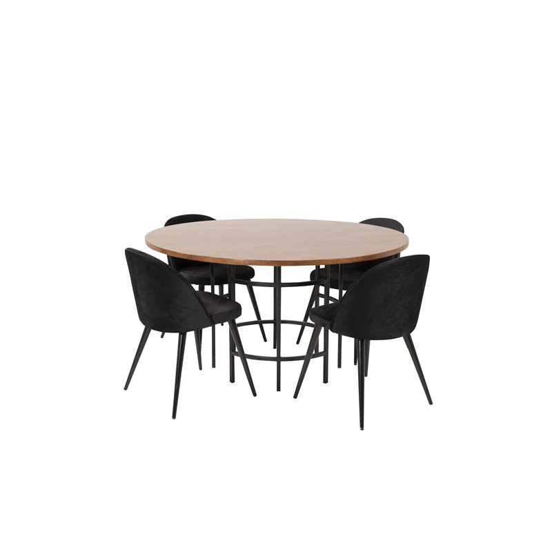 Copenhagen - Dining Table round - Brown / Black, Velvet Dining Chair - Black / Black_4