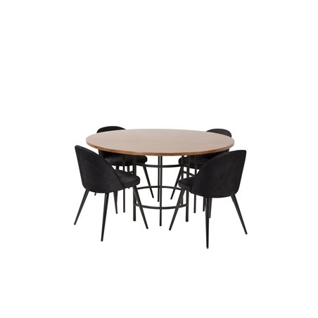 Copenhagen - Dining Table round - Brown / Black, Velvet Dining Chair - Black / Black_4
