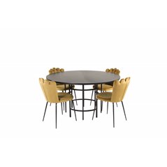 Copenhagen - Dining Table round - Black / Black, Limhamn Light - Chair - Gold Velvet_4