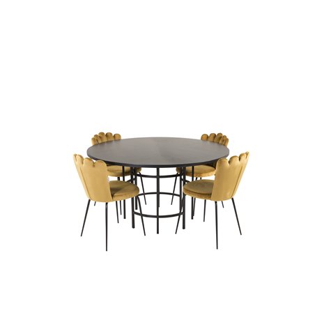 Copenhagen - Dining Table round - Black / Black, Limhamn Light - Chair - Gold Velvet_4