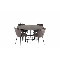 Copenhagen - Dining Table round - Black / Black, Limhamn Light - Chair - Grey Velvet_4