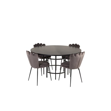 Copenhagen - Dining Table round - Black / Black, Limhamn Light - Chair - Grey Velvet_4