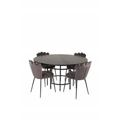 Copenhagen - Dining Table round - Black / Black, Limhamn Light - Chair - Grey Velvet_4