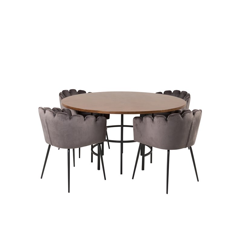 Copenhagen - Dining Table round - Brown / Black, Limhamn - Chair - Grey Velvet_4