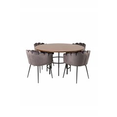 Copenhagen - Dining Table round - Brown / Black, Limhamn - Chair - Grey Velvet_4