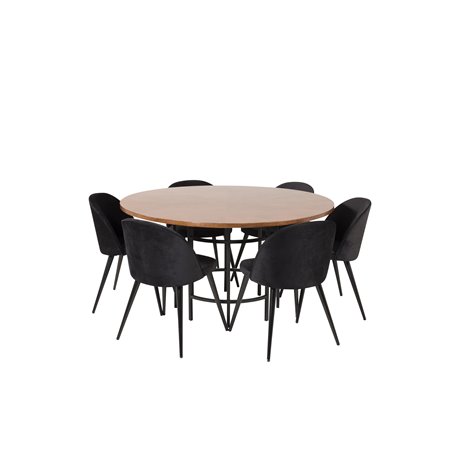 Copenhagen - Dining Table round - Brown / Black, Velvet Dining Chair - Black / Black_6