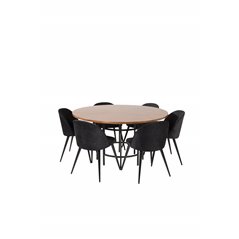 Copenhagen - Dining Table round - Brown / Black, Velvet Dining Chair - Black / Black_6