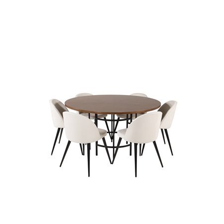 Copenhagen - Dining Table round - Brown / Black, Velvet Dining Chair Corduroy - Beige / Black_6