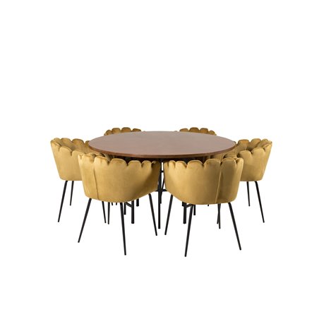 Copenhagen - Dining Table round - Brown / Black, Limhamn - Chair - Gold Velvet_6