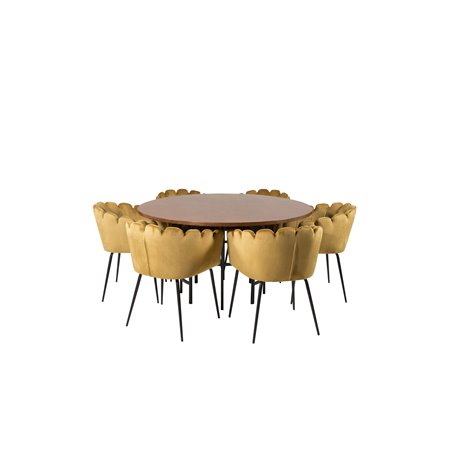 Copenhagen - Dining Table round - Brown / Black, Limhamn - Chair - Gold Velvet_6
