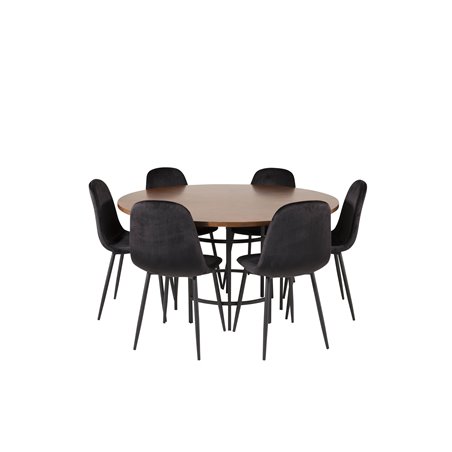 Copenhagen - Dining Table round - Brown / Black, Polar Dining Chair - Black legs / Black Velvet (ersätter 19902-888)_6