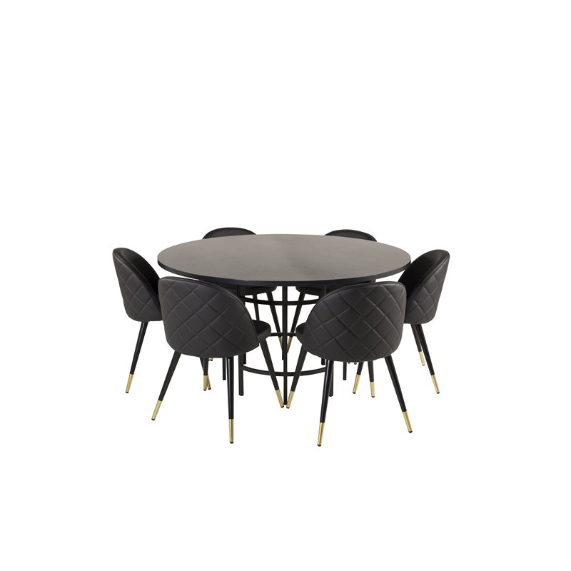 Copenhagen - Dining Table round - Black / Black, Velvet Dining Chair w. Stiches - PU - Black / Black_6
