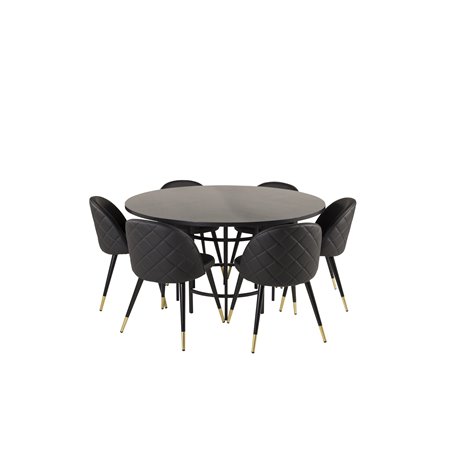 Kööpenhamina - Ruokapöytä pyöreä - musta / musta, sametti ruokapöydän tuoli ompeleilla - PU - musta / musta_6