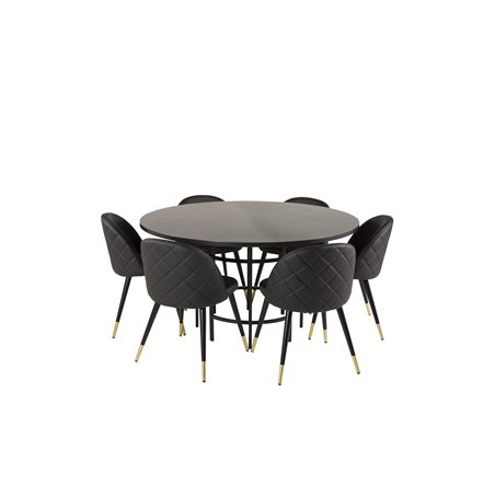 Kööpenhamina - Ruokapöytä pyöreä - musta / musta, sametti ruokapöydän tuoli ompeleilla - PU - musta / musta_6