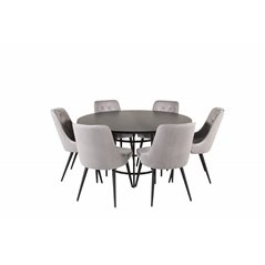 Copenhagen - Dining Table round - Black / Black, Velvet Deluxe Dining Chair - Light Grey / Black_6