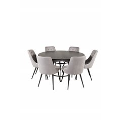 Copenhagen - Dining Table round - Black / Black, Velvet Deluxe Dining Chair - Light Grey / Black_6