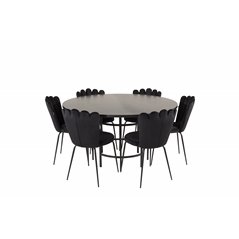 Copenhagen - Dining Table round - Black / Black, Limhamn Light - Chair - Black Velvet_6