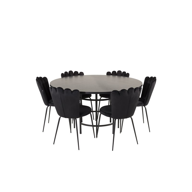 Copenhagen - Dining Table round - Black / Black, Limhamn Light - Chair - Black Velvet_6