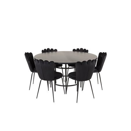 Copenhagen - Dining Table round - Black / Black, Limhamn Light - Chair - Black Velvet_6