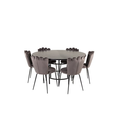 Copenhagen - Dining Table round - Black / Black, Limhamn Light - Chair - Grey Velvet_6