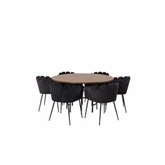 Copenhagen - Dining Table round - Brown / Black, Limhamn - Chair - Black Velvet_6