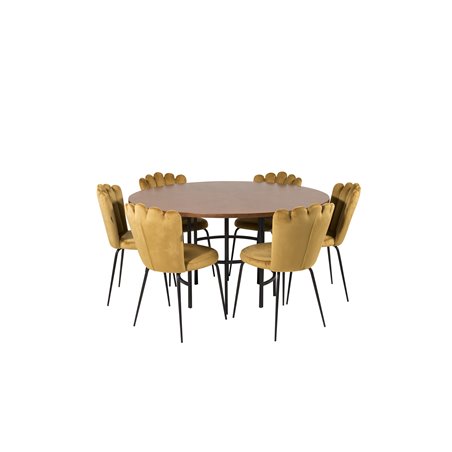 Copenhagen - Dining Table round - Brown / Black, Limhamn Light - Chair - Gold Velvet_6