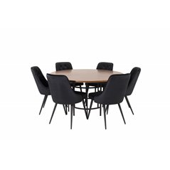 Copenhagen - Dining Table round - Brown / Black, Velvet Deluxe Dining Chair - Black / Black_6