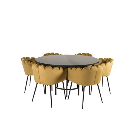 Copenhagen - Dining Table round - Black / Black, Limhamn - Chair - Gold Velvet_6