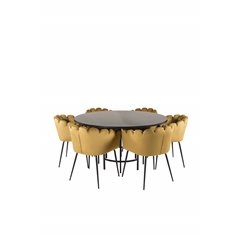 Copenhagen - Dining Table round - Black / Black, Limhamn - Chair - Gold Velvet_6