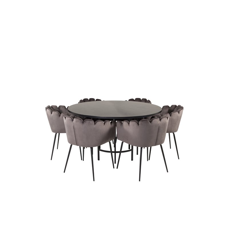 Copenhagen - Dining Table round - Black / Black, Limhamn - Chair - Grey Velvet_6