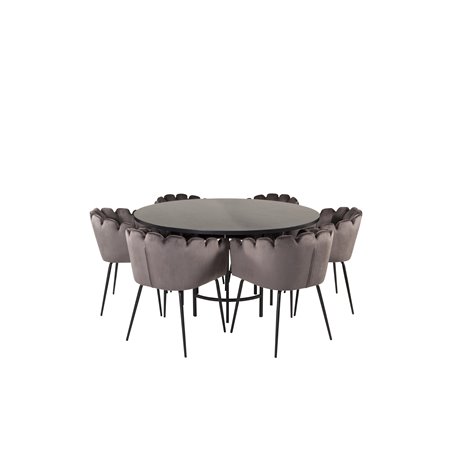 Copenhagen - Dining Table round - Black / Black, Limhamn - Chair - Grey Velvet_6