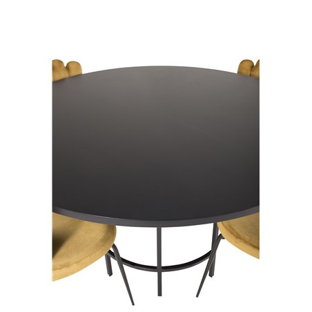 Copenhagen - Dining Table round - Black / Black, Limhamn Light - Chair - Gold Velvet_6