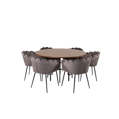 Copenhagen - Dining Table round - Brown / Black, Limhamn - Chair - Grey Velvet_6