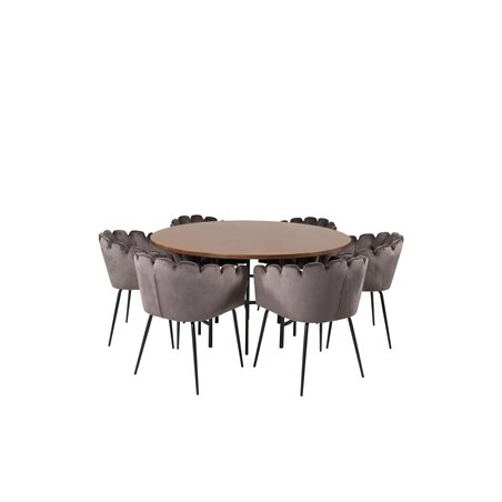 Copenhagen - Dining Table round - Brown / Black, Limhamn - Chair - Grey Velvet_6