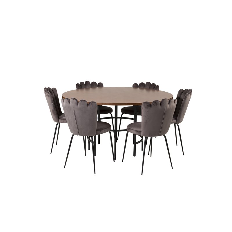 Copenhagen - Dining Table round - Brown / Black, Limhamn Light - Chair - Grey Velvet_6