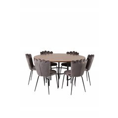 Copenhagen - Dining Table round - Brown / Black, Limhamn Light - Chair - Grey Velvet_6