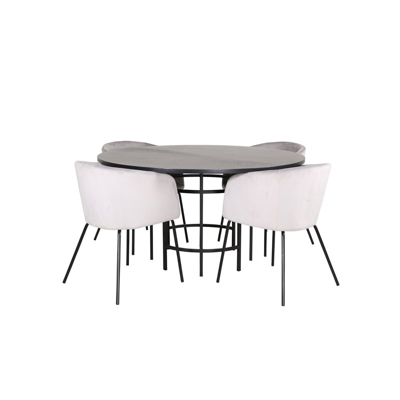 Copenhagen - Dining Table round - Black / Black+Berit Chair - Black / Light Grey Velvet_4