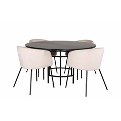 Copenhagen - Dining Table round - Black / Black+Berit Chair - Black / Beige Velvet_4