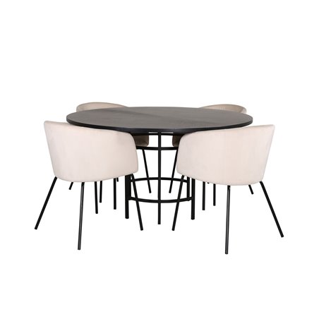 Copenhagen - Dining Table round - Black / Black+Berit Chair - Black / Beige Velvet_4