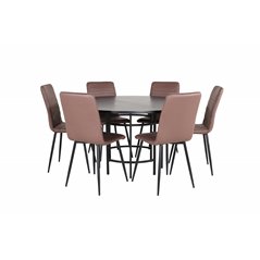Copenhagen - Dining Table round - Black / Black+Windu Lyx Chair - Black / Brown Micro Fibre_6