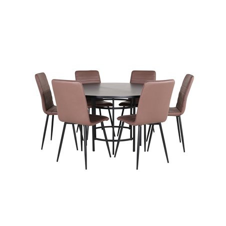 Kööpenhamina - Ruokapöytä pyöreä - musta / musta + Windu Lyx tuoli - musta / ruskea Micro Fiber_6