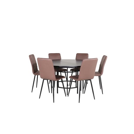 Copenhagen - Dining Table round - Black / Black+Windu Lyx Chair - Black / Brown Micro Fibre_6