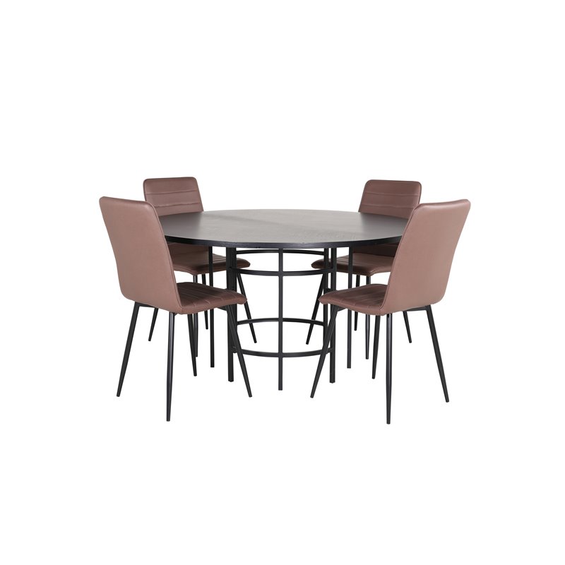 Kööpenhamina - Ruokapöytä pyöreä - musta / musta + Windu Lyx tuoli - musta / ruskea Micro Fiber_4