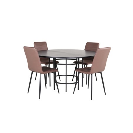 Copenhagen - Dining Table round - Black / Black+Windu Lyx Chair - Black / Brown Micro Fibre_4