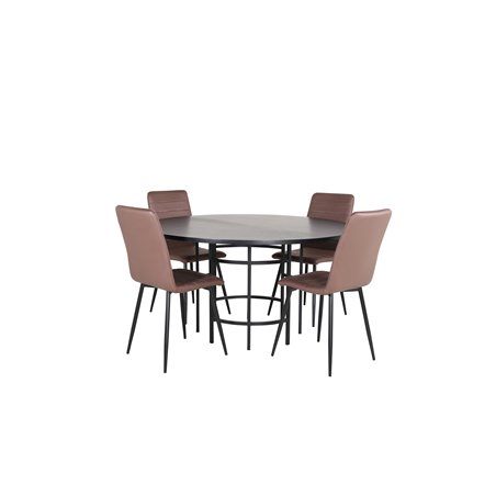 Kööpenhamina - Ruokapöytä pyöreä - musta / musta + Windu Lyx tuoli - musta / ruskea Micro Fiber_4